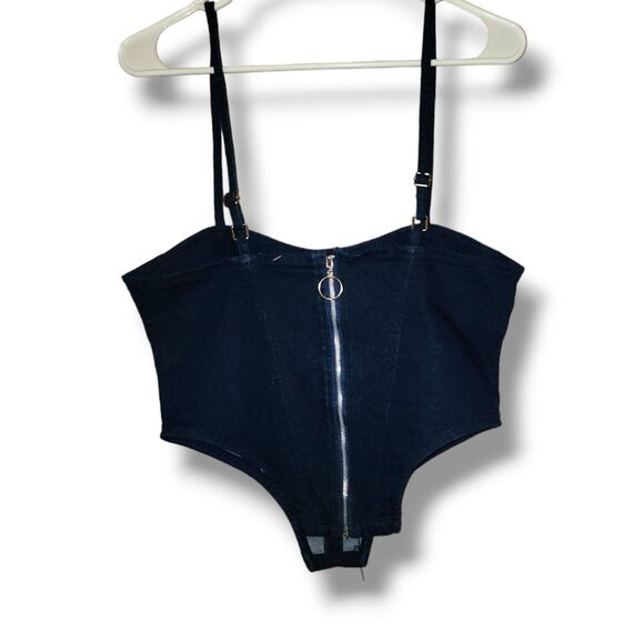 NEW Mass Selfie Women's Blue Zip Up Adjustable Thin Strap Denim Vest Top sz M We - Picture 6 of 7